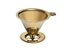 Stainless steel coffee filter - gold. The filter has a funnel shape with the inscription: Sonnentor.